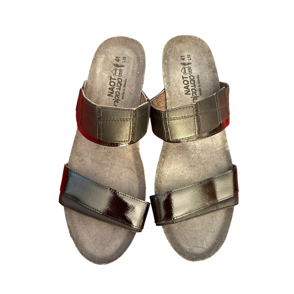 Naot Womens Black Leather‎ Wedge Slide Sandals Size 41 L10 NWOB